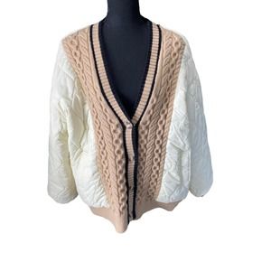 Polagram Women's Parka Jacket Ivory Long Sleeve V-neck Patchwork Preppy NWOT XL